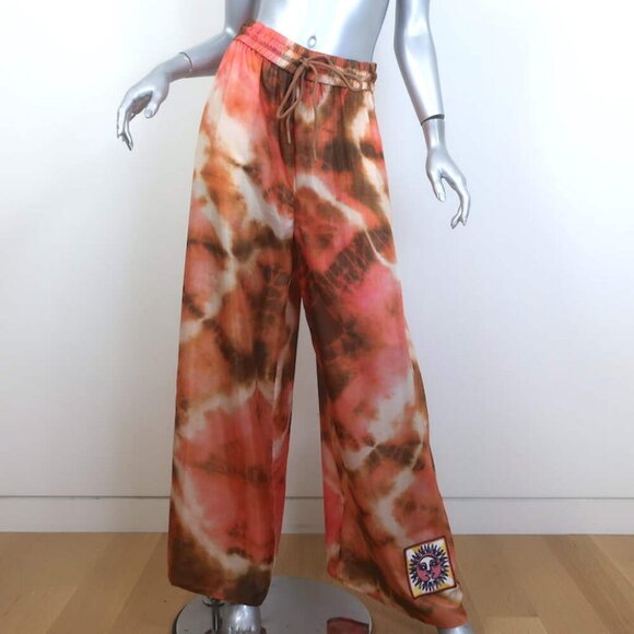 Zimmermann Vacay Tie Dye Shirt & Relaxed Pants Set Pink/Orange Silk Size 2 NEW - Picture 3 of 14